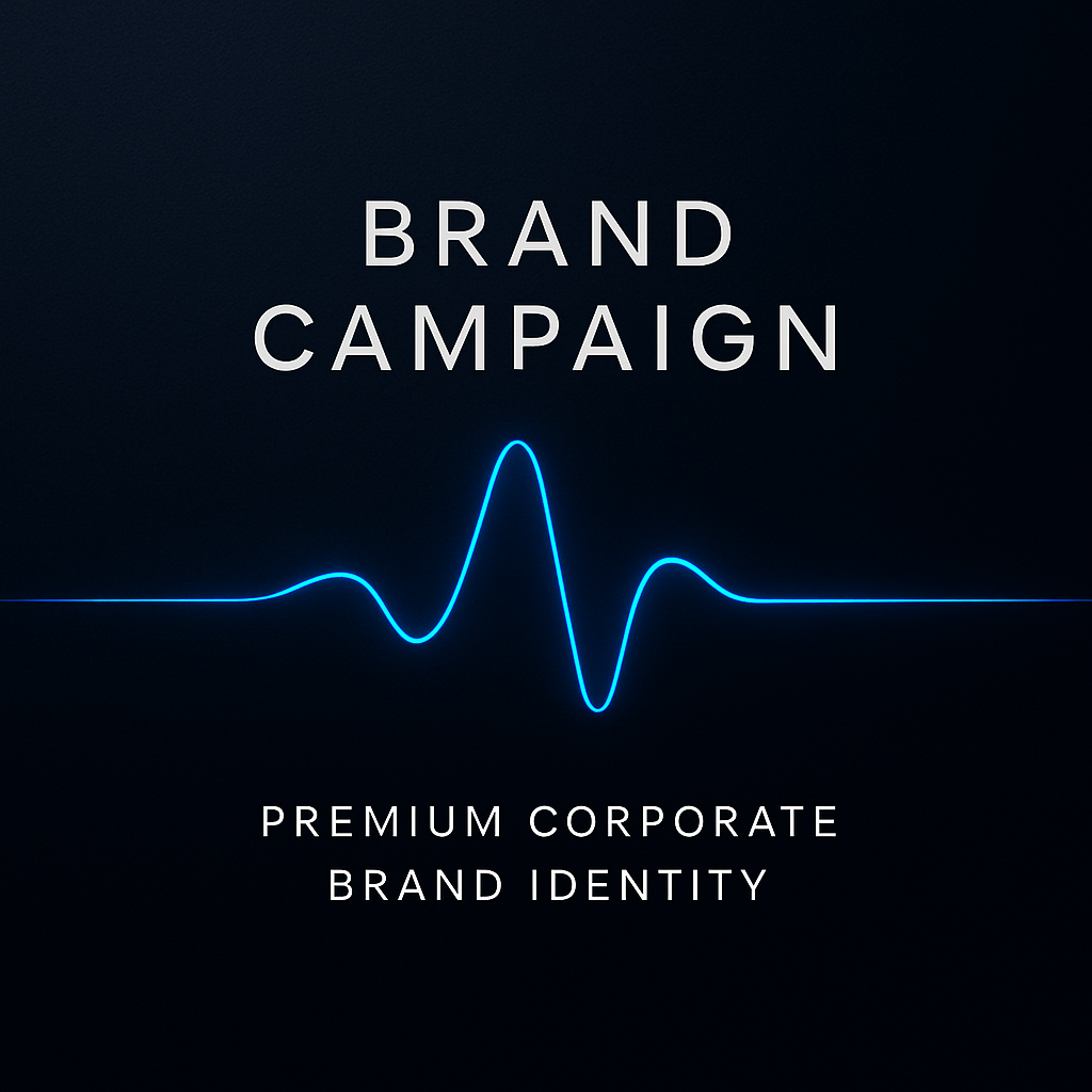 Brand campaign visual with sophisticated navy and electric blue palette