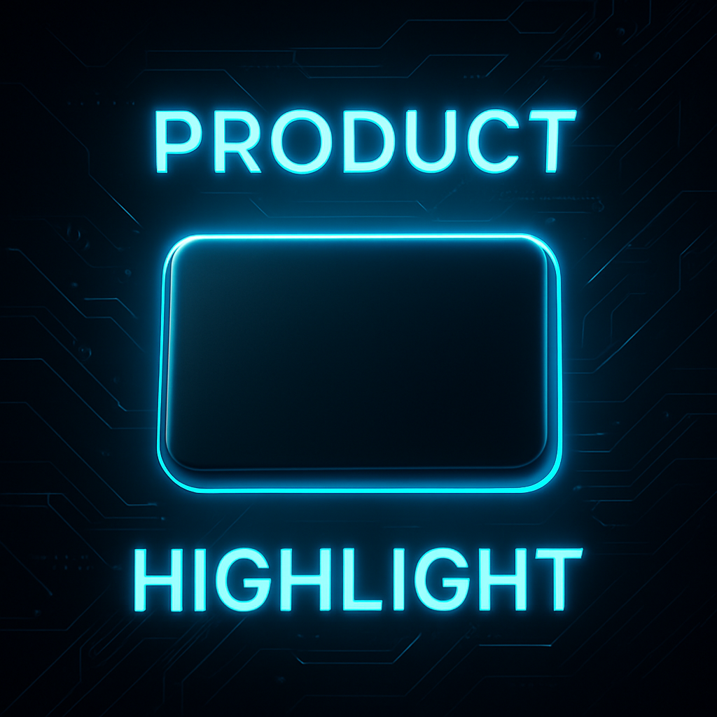 Product promotional graphics with glowing cyan and electric blue design